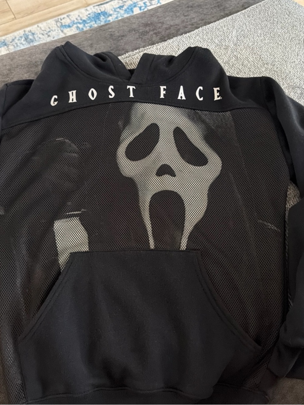Ghost Face Graphic Mesh Hoodie - Black & Gray